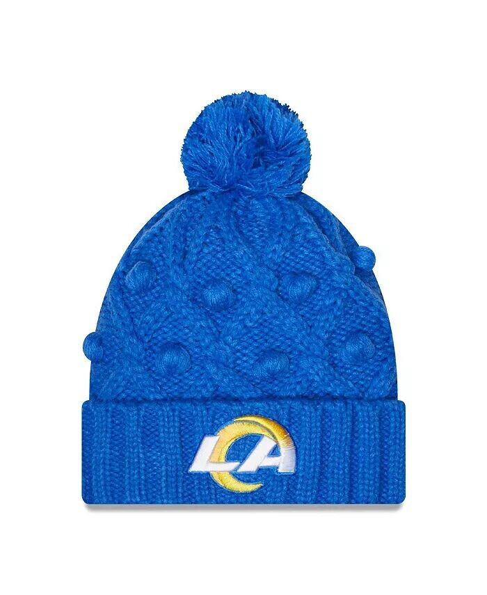 

Женская вязаная шапка с манжетами и помпоном Royal Los Angeles Rams Toasty New Era, синий