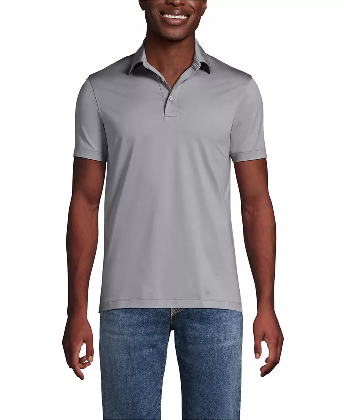 

Мужская школьная форма быстросохнущая короткий рукав современный крой поло Lands' End, серый