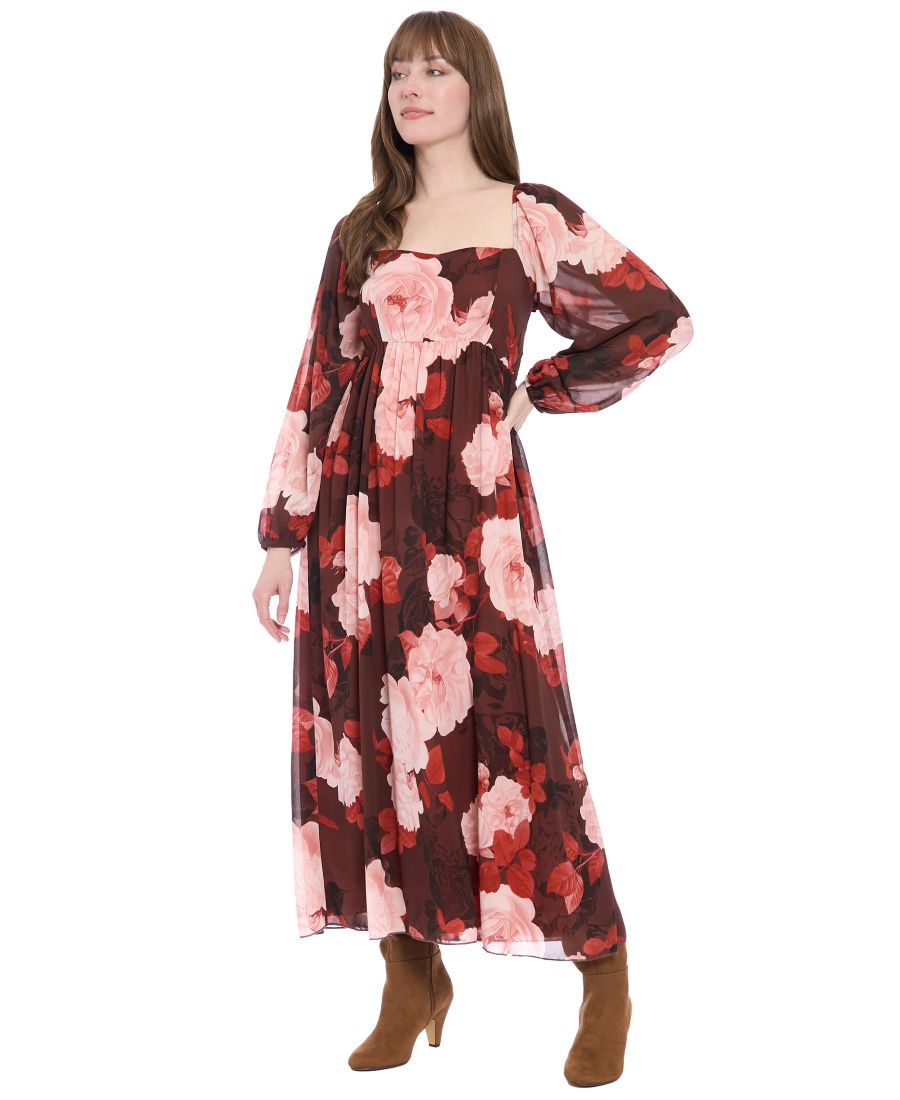 

Женское длинное платье с принтом и сборками на спине, надеваемое без застежек London Times, Brown