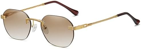 

Женские солнцезащитные очки без оправы из металла, модель 2027, солнцезащитные очки без оправы с градиентными линзами для мужчин, защита от ультрафиолета UV400 MTZJH, 02 Gold-tea