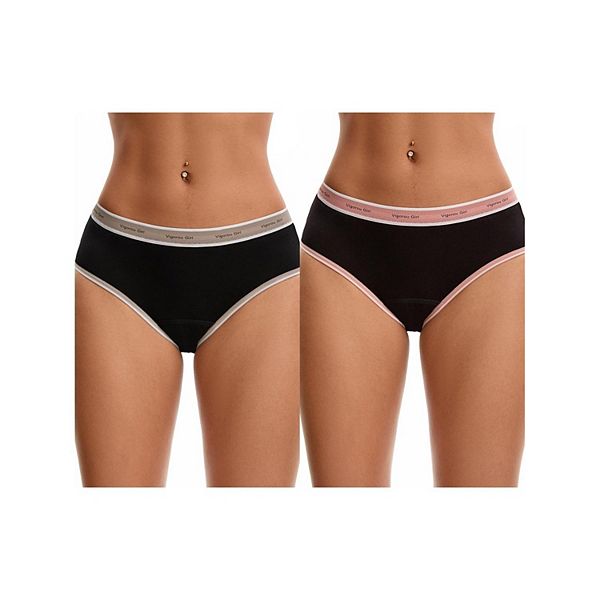 

2 пачки женских трусиков с контрастной окантовкой и принтом, mid rise, leak proof Inspire Chic, Beige Pink