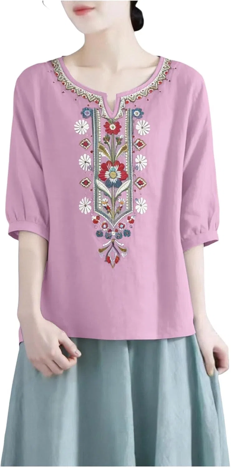 Футболка женская из хлопка и льна T-Shirt, розовый