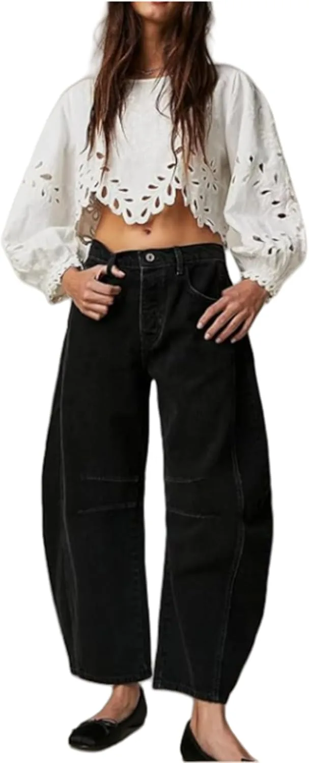 Женские джинсы Barrel Leopard Wide Leg Vintage Loose Y2k Mid Rise — фото 4