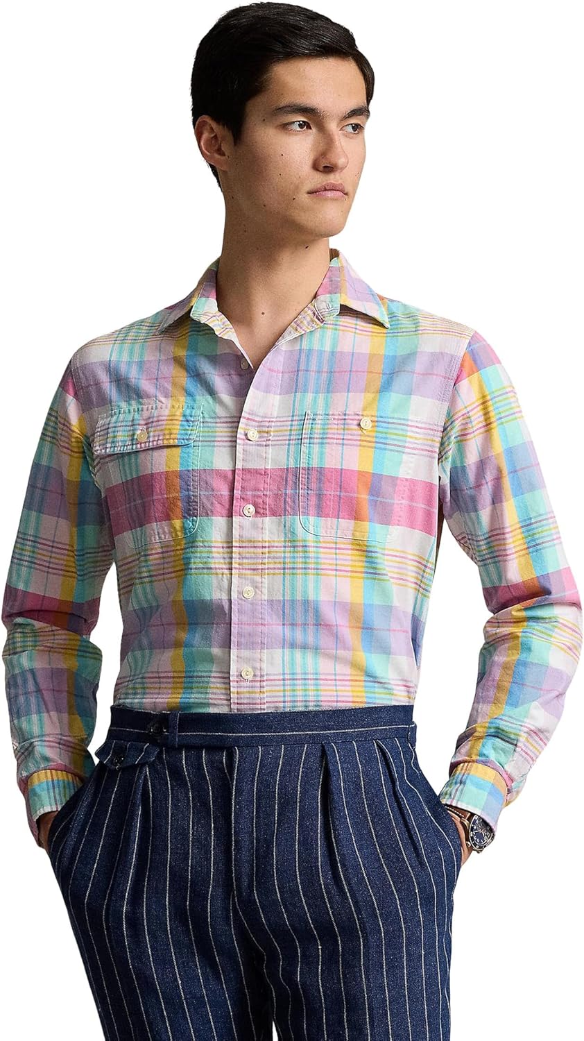 

POLO RALPH LAUREN Мужская классическая оксфордская рубашка в клетку, Pink/Seafoam Multi