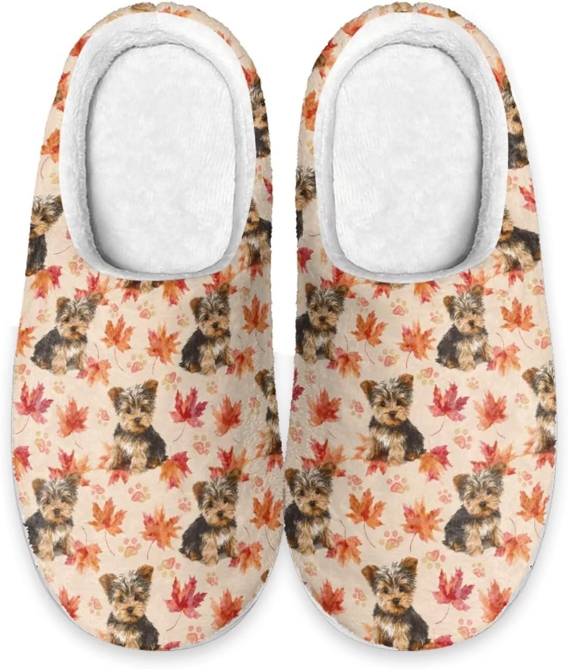 

Теплые тапочки Xoenoiee для мужчин и женщин, мягкие удобные домашние тапочки, легкие, слипоны, пушистые для спальни и дома, Yorkshire Terrier Maple Leaf
