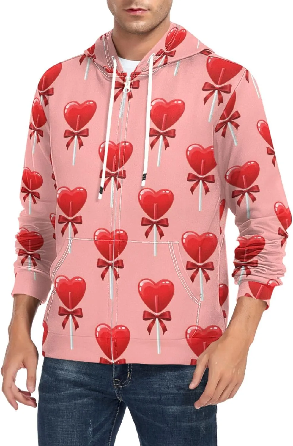 

Мужская толстовка с капюшоном на молнии Heart Lollipop Red Bow CUPADA