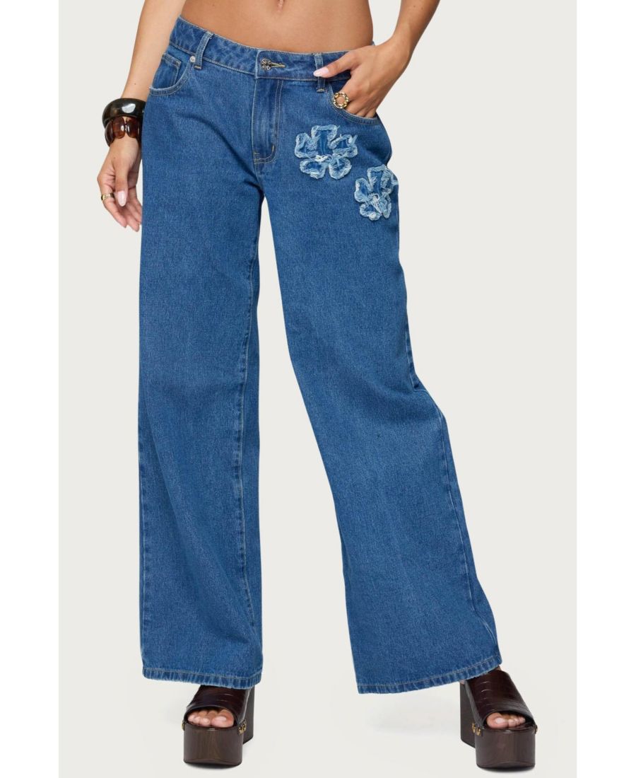 

Женские джинсы с цветочным принтом и низкой посадкой Edikted, Blue