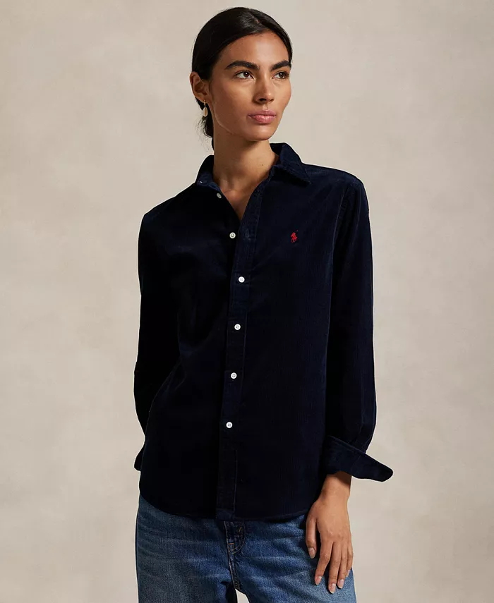 

Женская рубашка классического кроя из хлопкового вельвета Polo Ralph Lauren, синий
