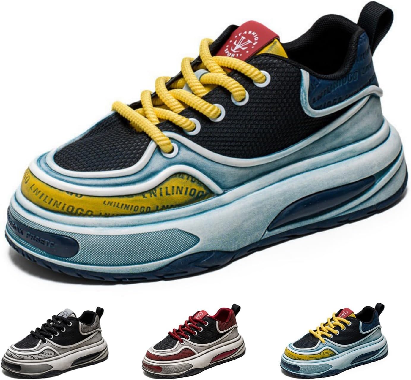 

Мужские ретро-кроссовки MACEFIL в стиле Y2K с массивной подошвой, модная обувь с контрастными цветами, дышащие и удобные, для прогулок и уличного стиля, Black&blue