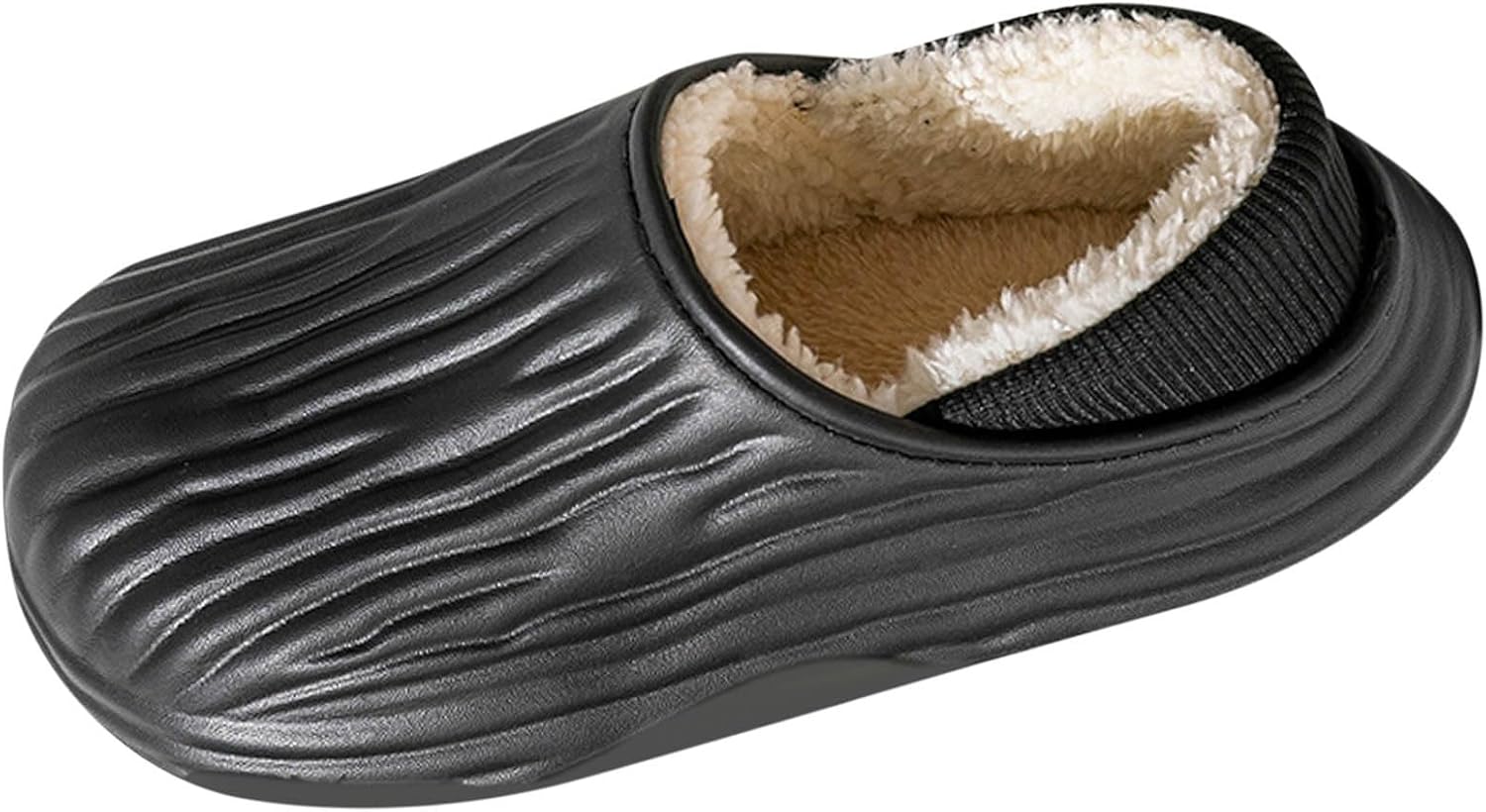 

Мужские шерстяные утепленные кломпы, водонепроницаемые теплые пушистые зимние тапочки для дома, нескользящие садовые туфли-мюли, для улицы и дома Generic, черный