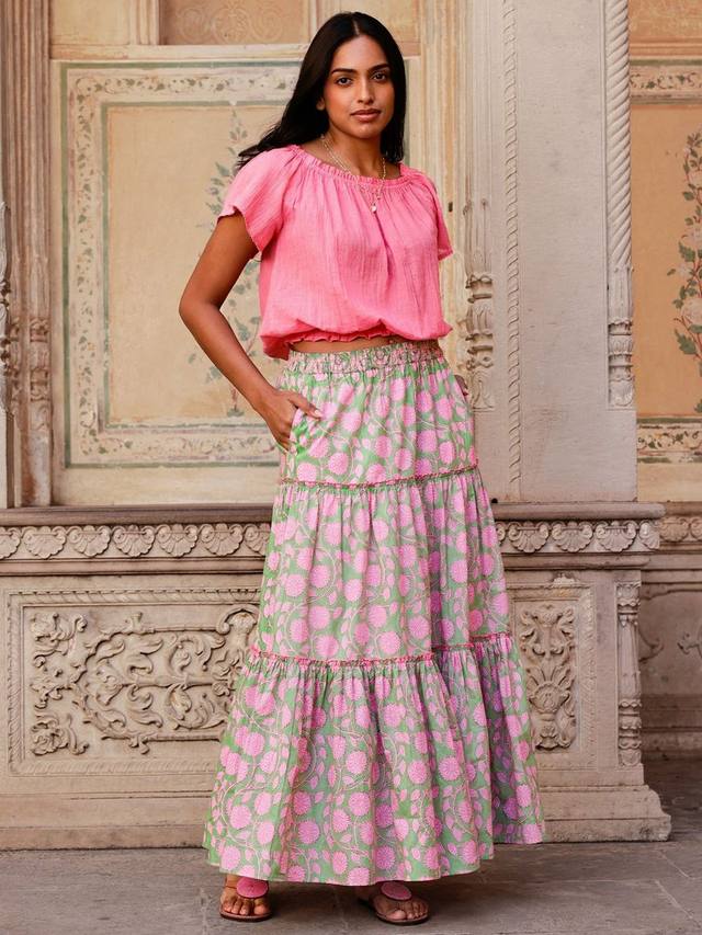 

Юбка Becks из чистой органической хлопка с блок-принтом Aspiga, Green/Pink