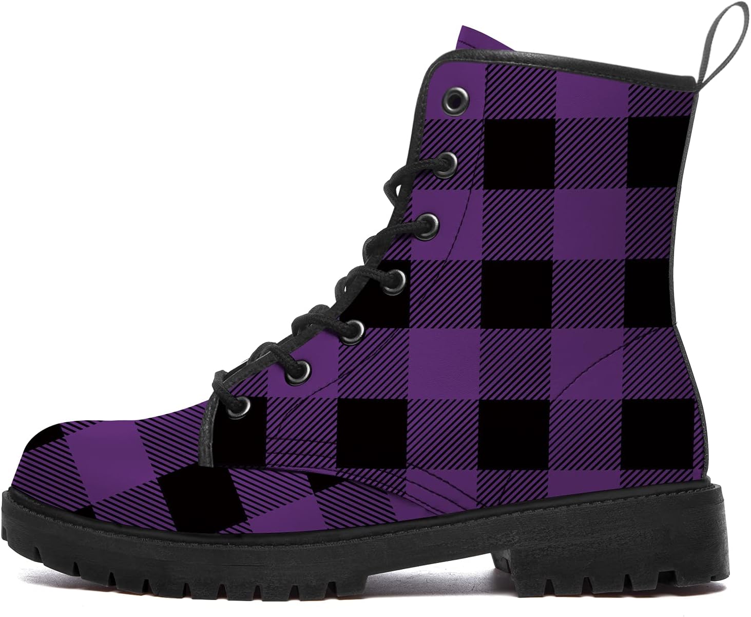 

Ботинки в стиле буффало плед для женщин и мужчин, боевые ботинки, кожаные с PU, шнуровка, ботильоны, подарки для нее и для него Generic, черный