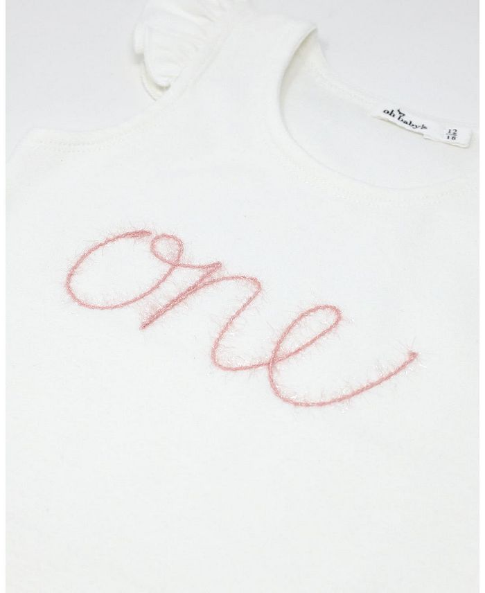 Детская блузка "one" с вышивкой Pink Sparkle и рукавами-крылышками для девочек - Baby oh baby!, слоновая кость/кремовый — фото 2