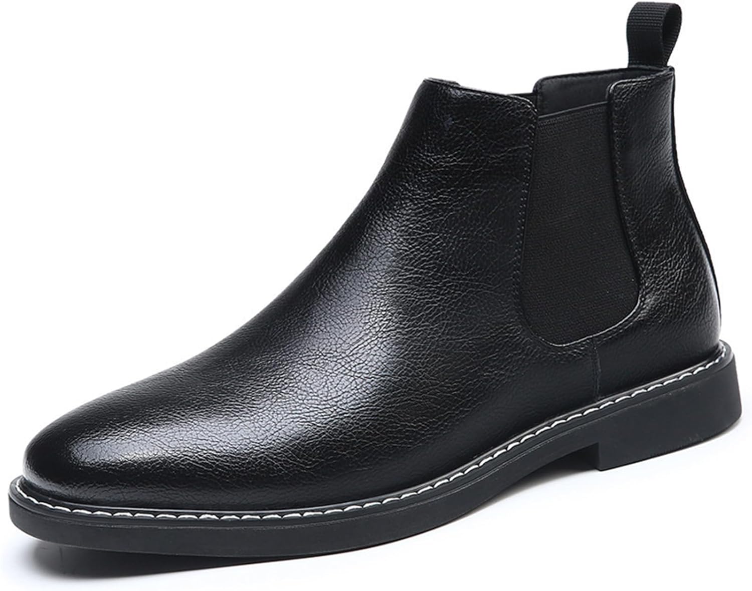 

Мужские кожаные челси ручной работы, классический круглый носок, эластичные, на молнии, повседневные ботинки, водонепроницаемые, теплые, для улицы Qooel, черный