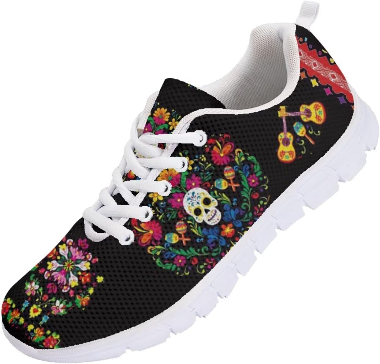 

Вышитые кроссовки для женщин и мужчин, теннисные беговые обувь, легкие сетчатые спортивные кроссовки для тренажерного зала с подошвой из ЭВА Getelinseng, Embroidered Skull Flower
