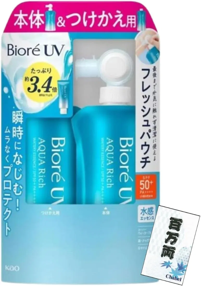 Солнцезащитная эссенция Biore UV Aquarich Water Essence SPF 50+ PA++++, набор основной + сменный блок, 120 г Chabel
