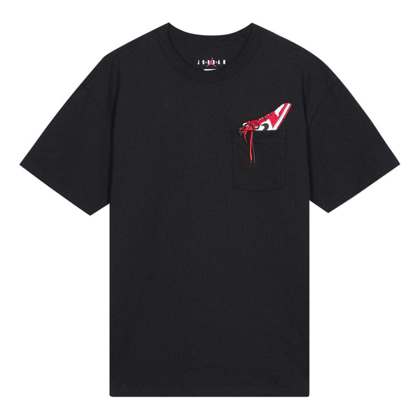 

Футболка Men's Air Jordan 1 Pocket Shoes Embroidered Round Neck Short Sleeve Black T-Shirt, черный