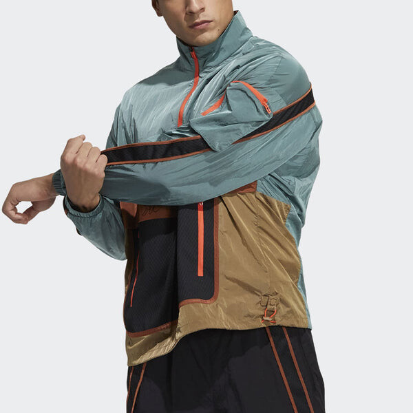 Куртка sports stand collar cardigan jacket yellow green colorblock Adidas, желтый — фото 2