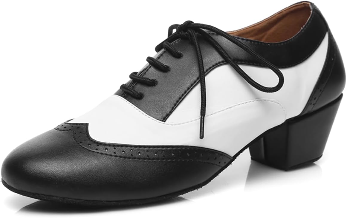 

Мужские кожаные танцевальные туфли с круглым носком для латинских танцев, сальсы, вальса, танго и бальными танцами Zhcrcfirm, белый