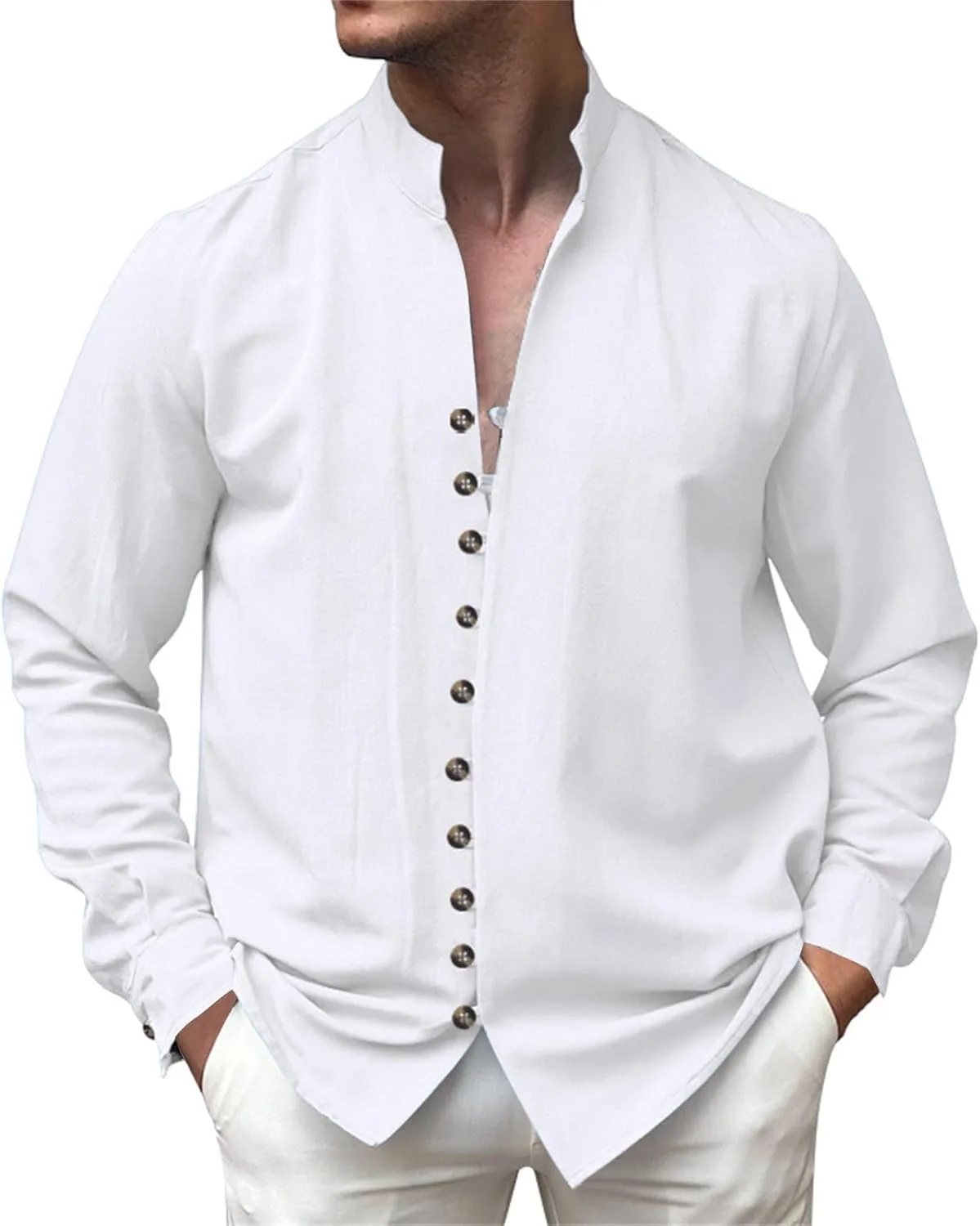 Мужская рубашка с длинным рукавом на пуговицах Regular Fit Casual с отложным воротником Oxford легкая из шамбре Generic, белый