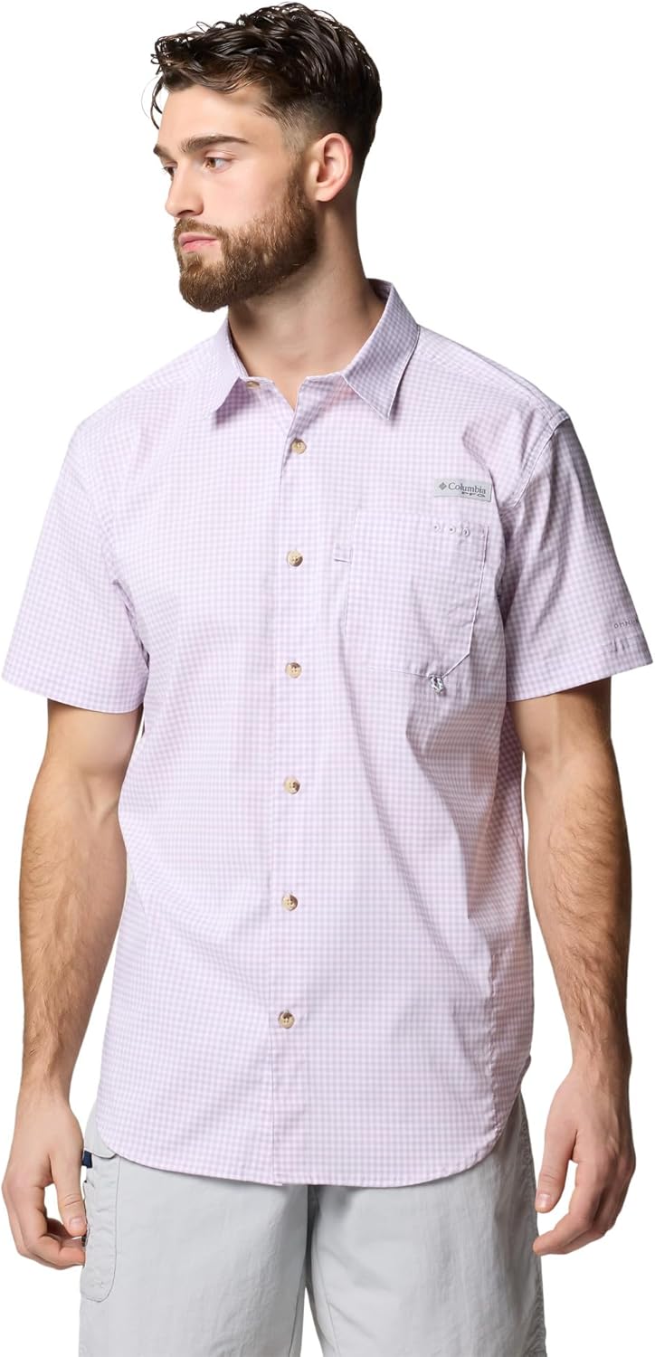 

Рубашка Columbia Mens Harbor Peak с коротким рукавом, Lavender Pearl Gingham