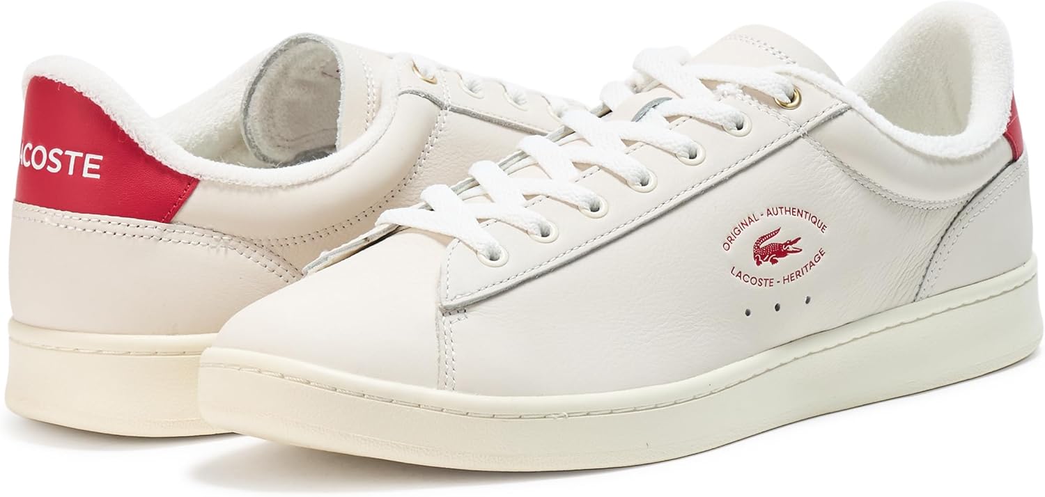 Мужские кожаные кроссовки Lacoste Carnaby, белый/красный — фото 3