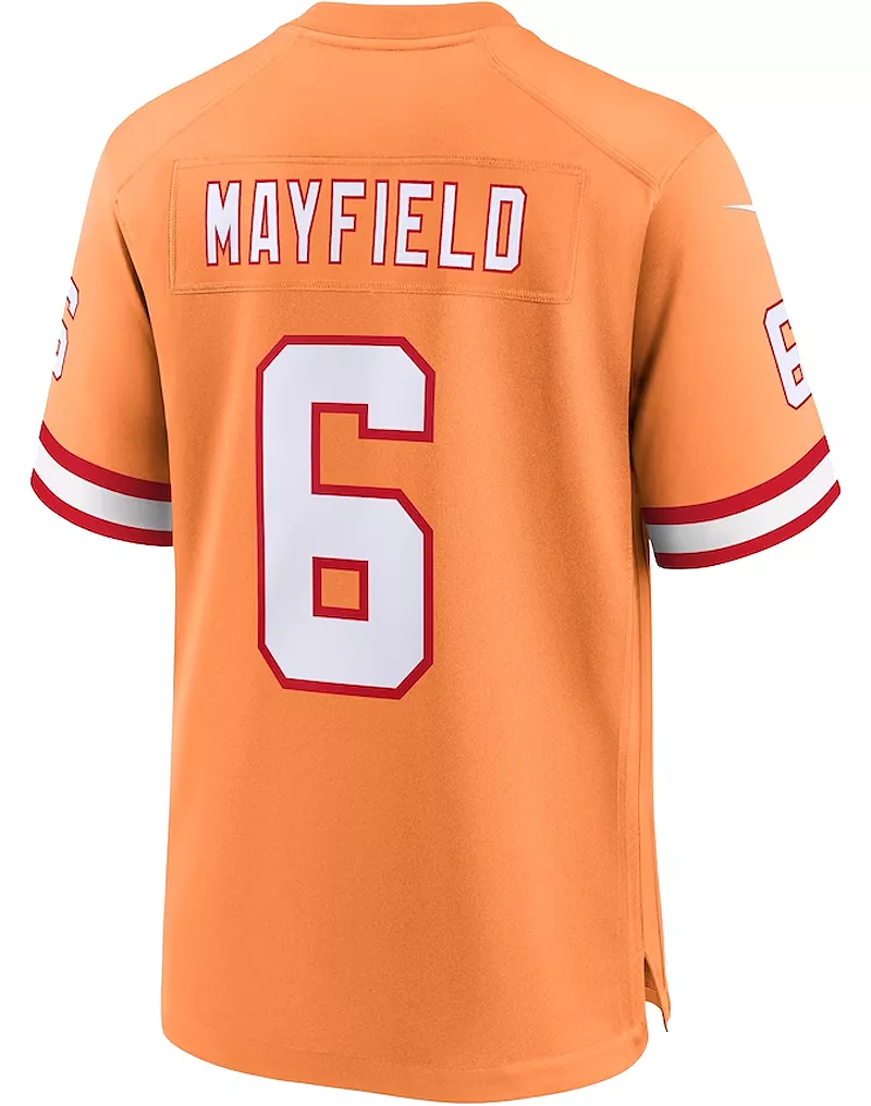 Футболка Nike Youth Tampa Bay Buccaneers Бейкер Мэйфилд #6 альтернативного оранжевого цвета — фото 3