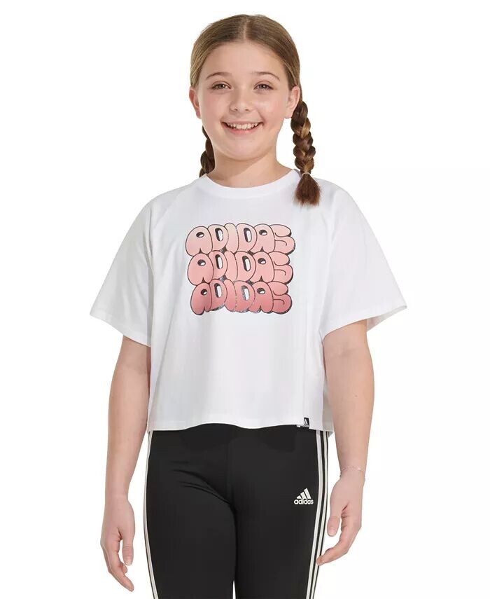 

Футболка реглан с коротким рукавом и длиной до талии Adidas, белый