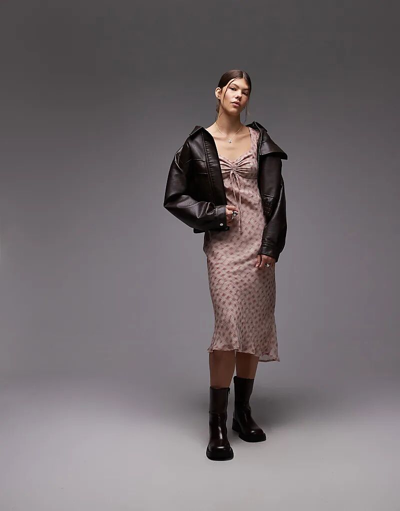 

Платье мидакси Emory Park с клетчатым принтом и длинными рукавами в цвете пыльной розы