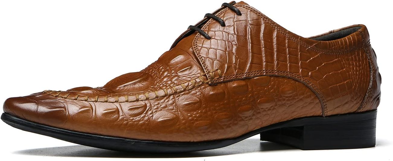 

Мужские оксфорды, классические формальные туфли на шнуровке с крыльями, текстура крокодила, дерби из натуральной кожи, модные, удобные туфли для бизнеса, повседневной носки, выпускного, свадьбы, смокинга для мужчин Santimon, Tan