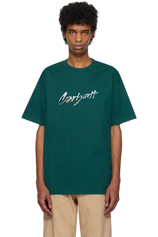 

Зеленая футболка с надписью «Drip Script» Carhartt Work In Progress