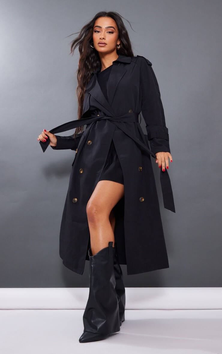 

PrettyLittleThing Миниатюрный черный объемный тренч