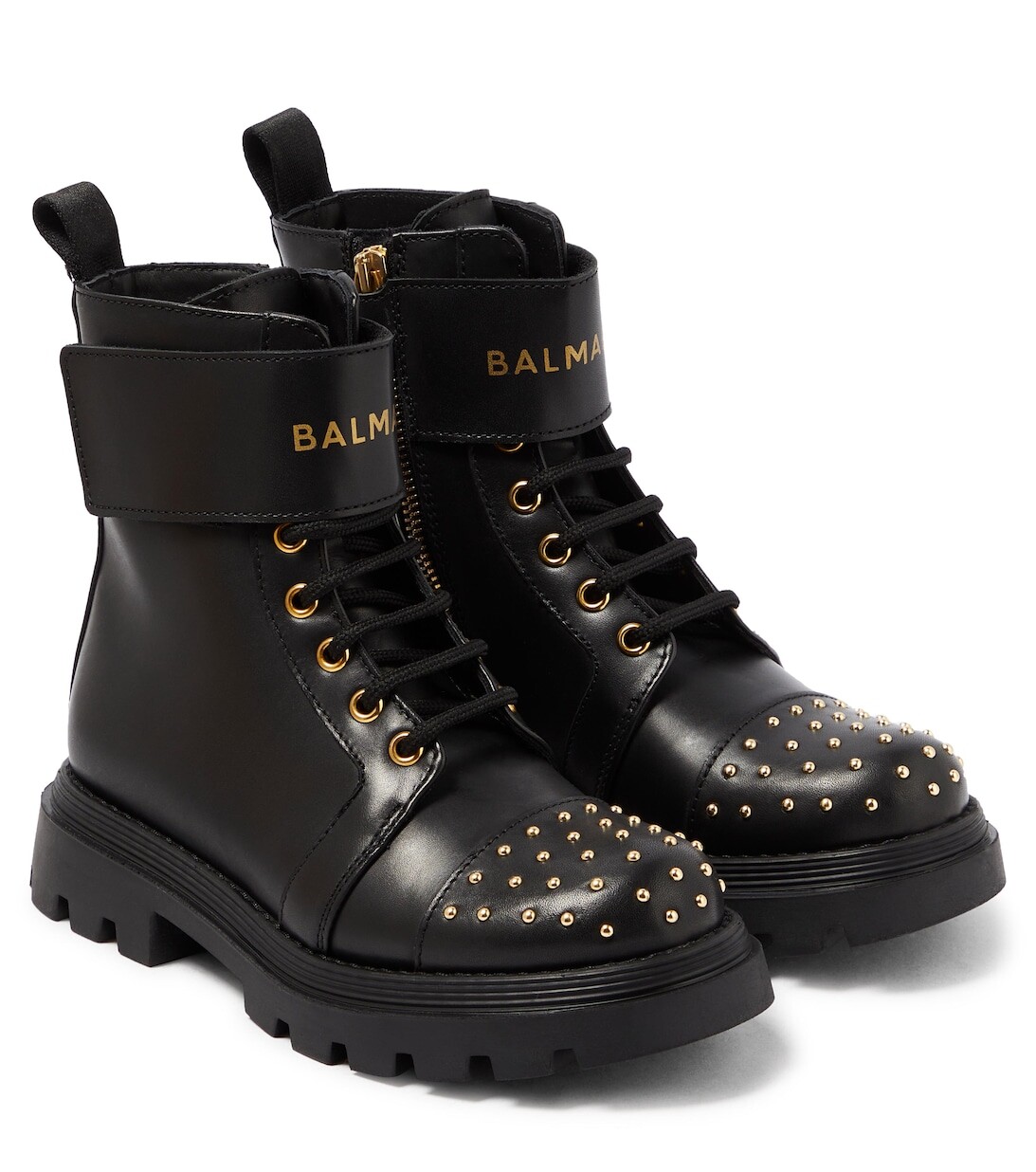 

Кожаные ботинки с заклепками Balmain, черный