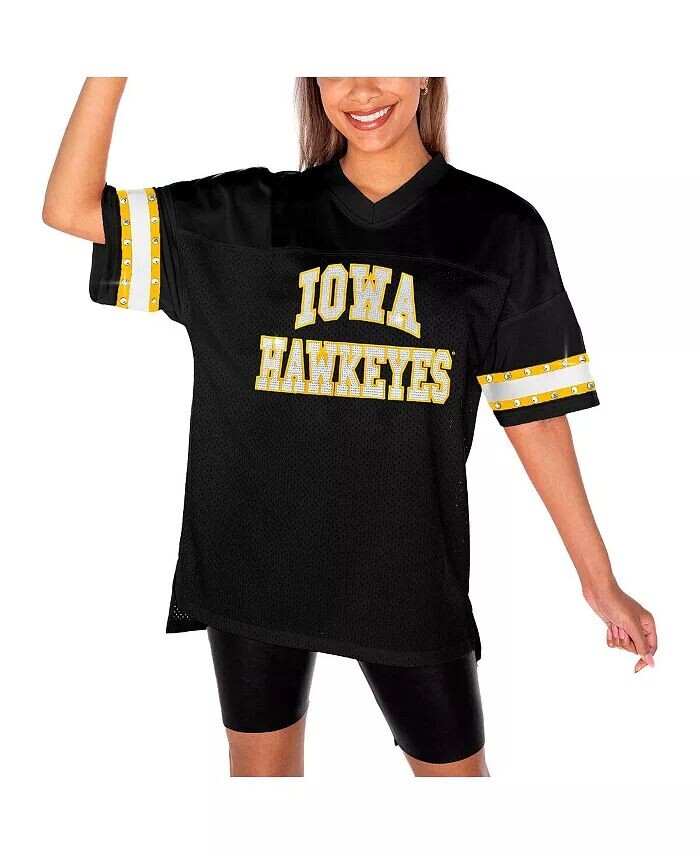 

Женская черная футболка Iowa Hawkeyes Until Kickoff со стразами Gameday Couture