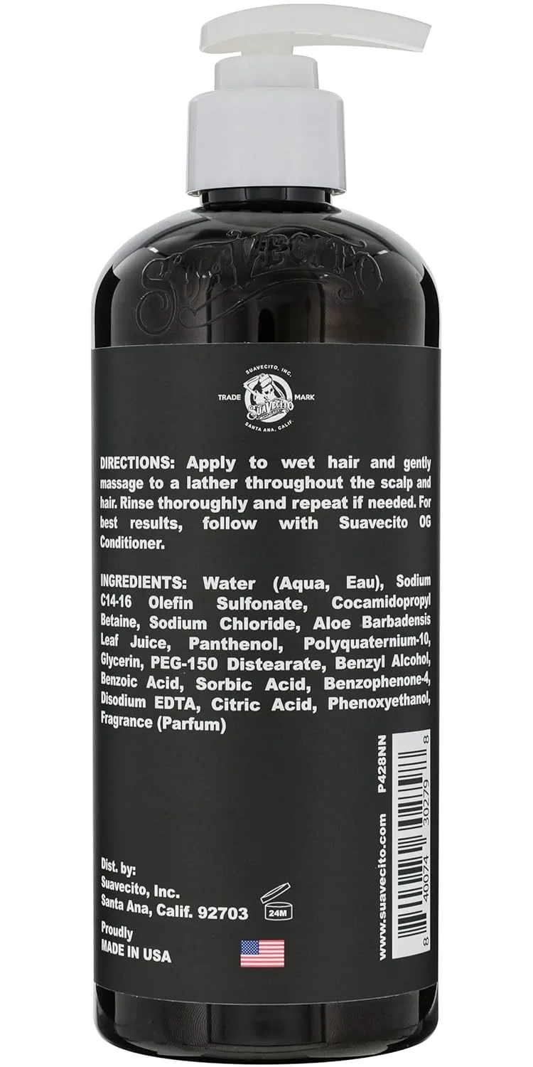 Suavecito OG шампунь 16 унций с помпой, оригинальный аромат - мягко очищает, увлажняет и успокаивает с алоэ, для всех типов волос, восстанавливает блеск, без сульфатов 473 мл (.) — фото 2