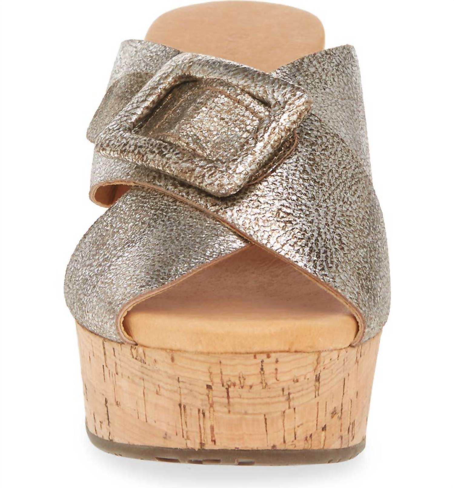Женские шлепанцы Galaxy Criss Cross Platform Slide из серой кожи CHOCOLAT BLU, цвет gunmetal leather — фото 4