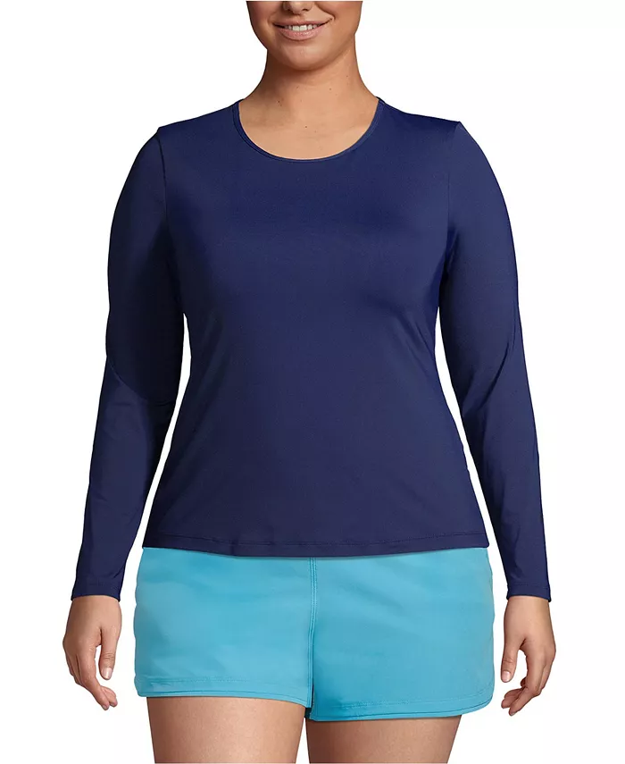 

Пляжная рубашка с длинным рукавом Plus Size SunShade UPF 50 Lands' End, синий