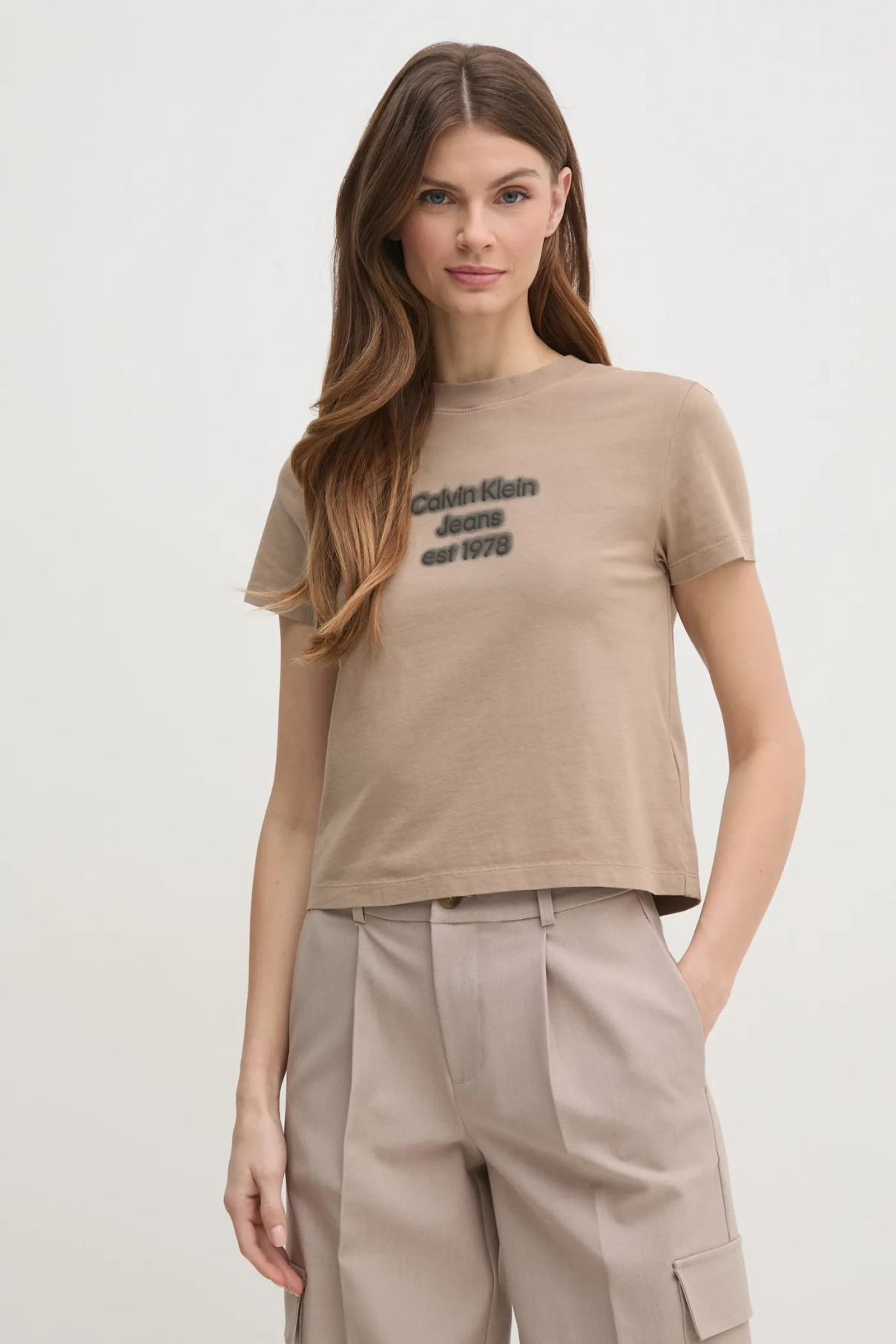 

Хлопковая футболка Calvin Klein Jeans, бежевый