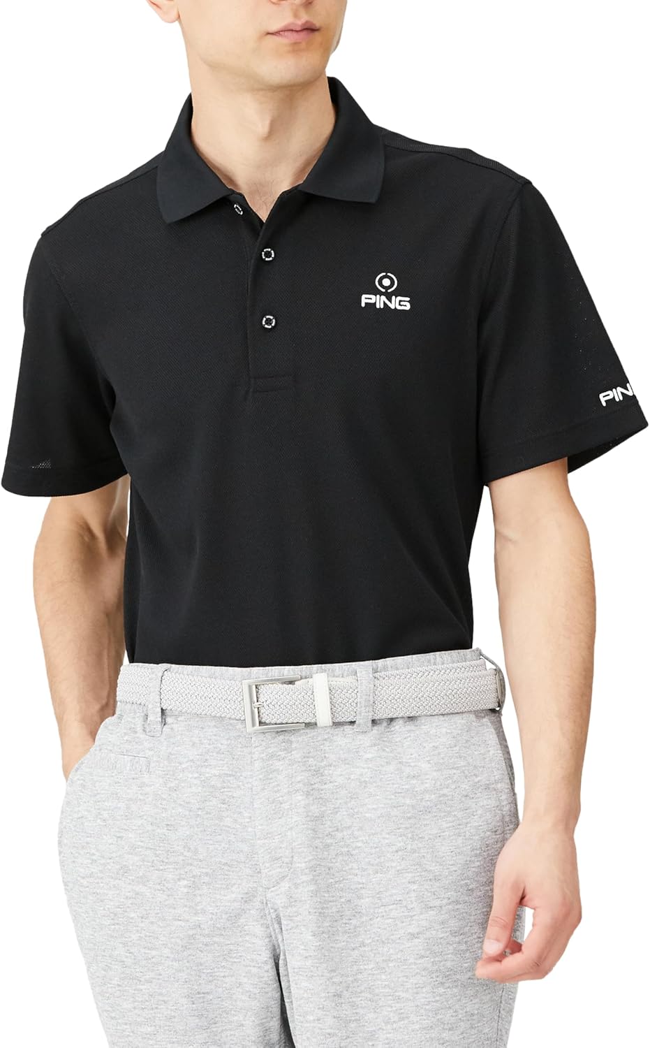 

Мужская поло-рубашка с коротким рукавом Pin Apparel 621-4160103 (с логотипом One Point/эластичная ткань) / для гольфа, 010черная Ping