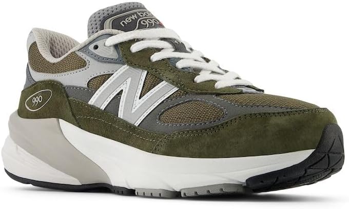 Детские кроссовки New Balance 990 V6 на шнуровке, серый/оливковый — фото 4