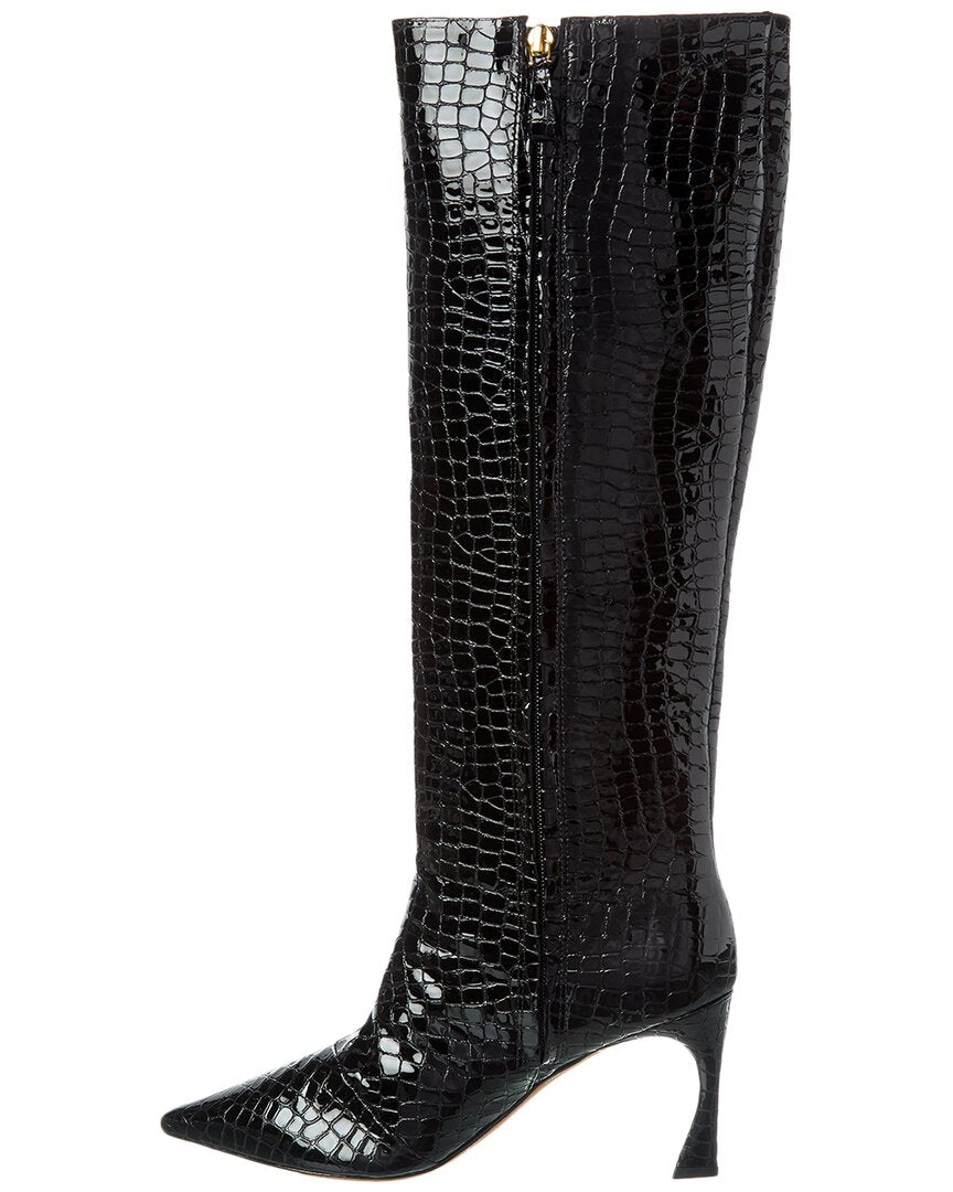 Alexandre Birman Kyra 85 из лакированной кожи с тиснением под крокодила, высокие сапоги, черный — фото 2