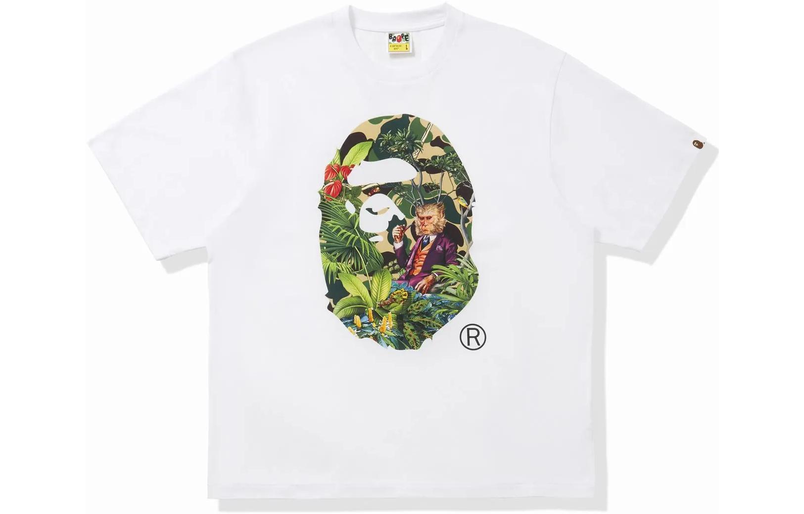 Bape X Monkey 47 Ape Head Tee A BATHING APE, бело-зеленая футболка — фото 4
