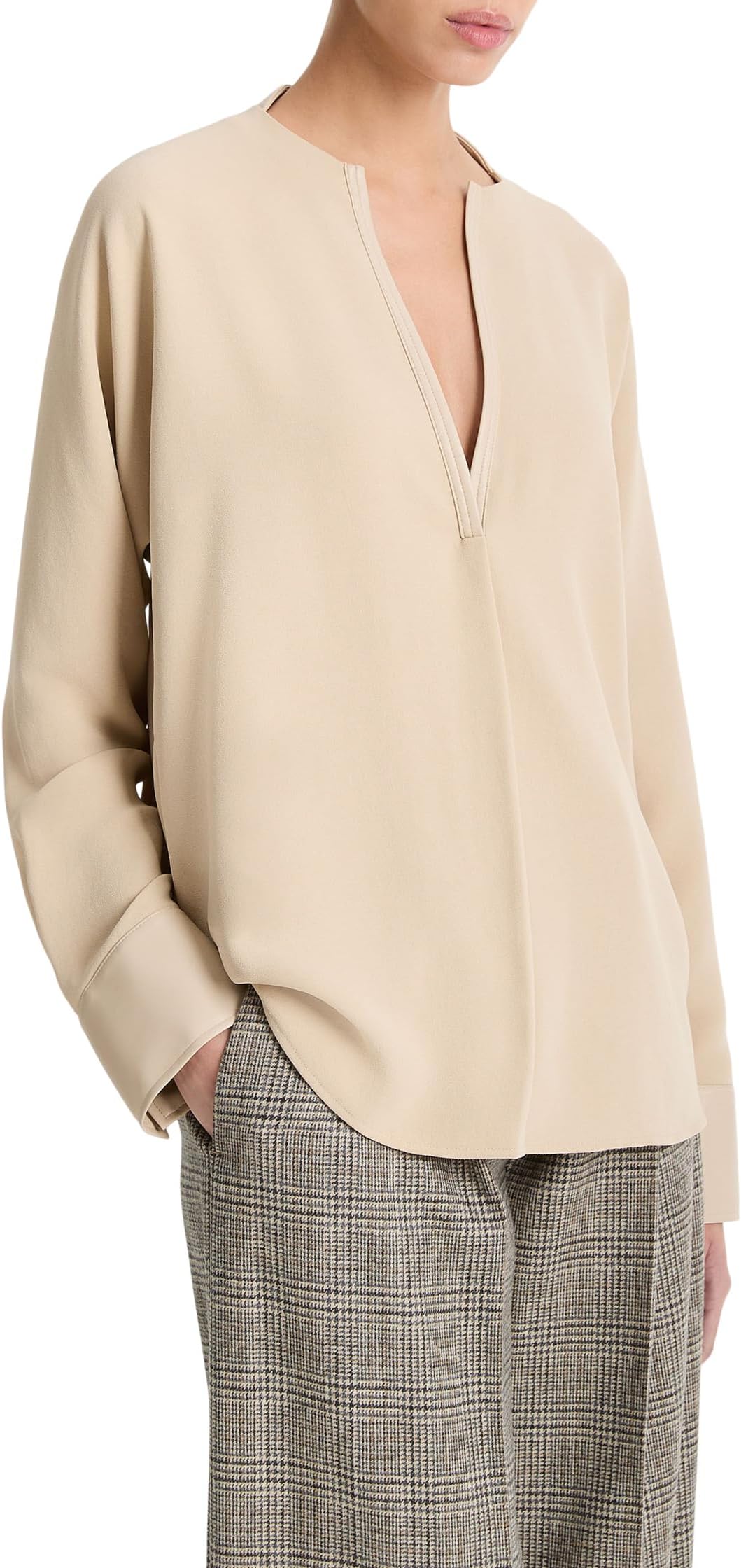 

Блуза Vince Leather Trim Dolman Sleeve Blouse, цвет Dark Ivory