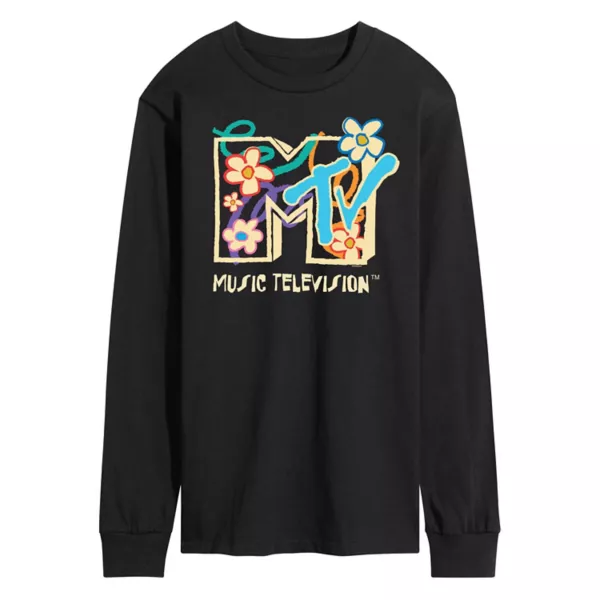 

Мужская футболка с длинным рукавом MTV и цветочным принтом Licensed Character, черный