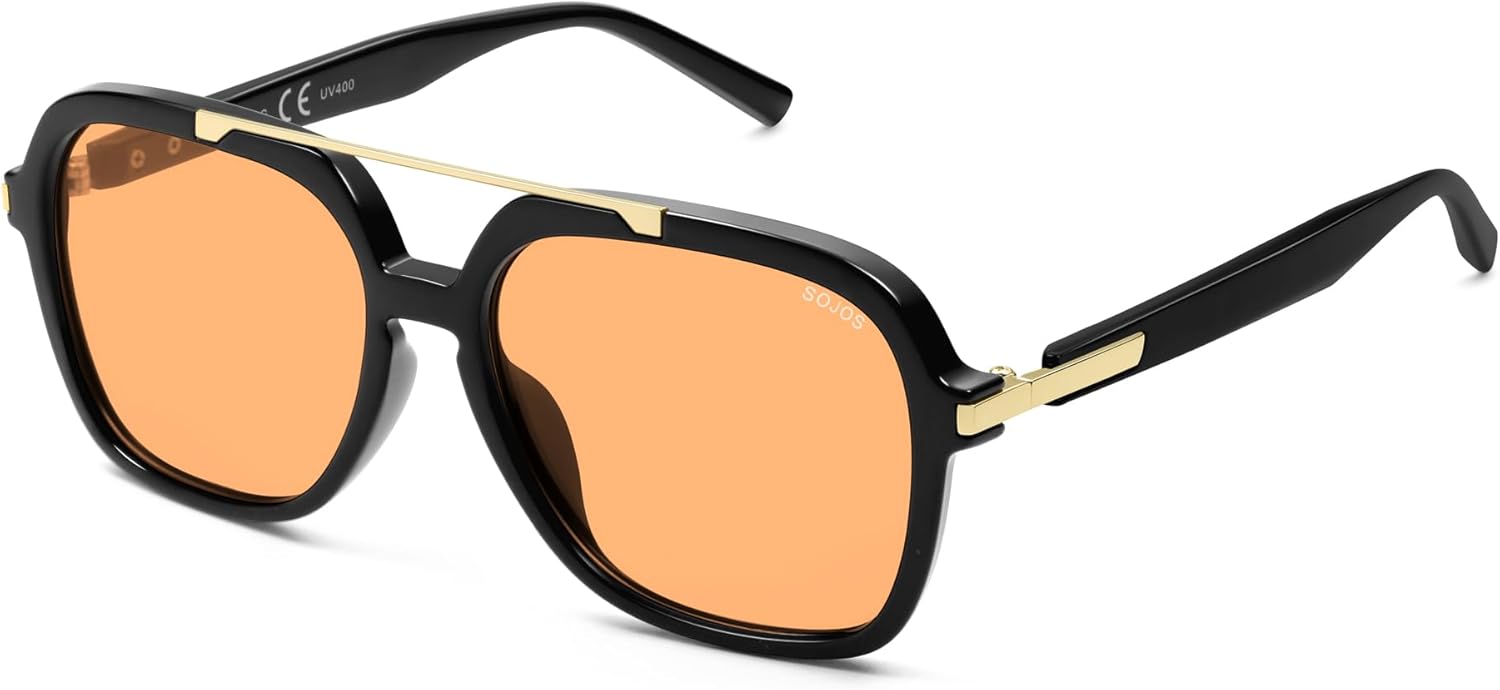 

Солнцезащитные очки-авиаторы SOJOS в стиле ретро с поляризацией для женщин и мужчин, модные квадратные солнцезащитные очки-авиаторы в стиле 70-х и 80-х годов SJ2672, Black/Light Yellow Tint