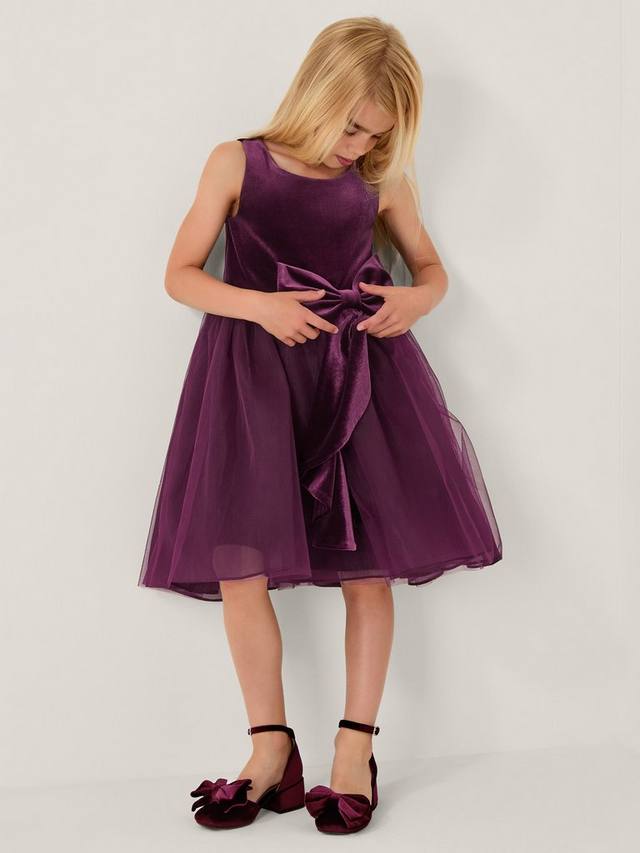 

Детское бархатное платье с бантом для праздника Monsoon, Purple