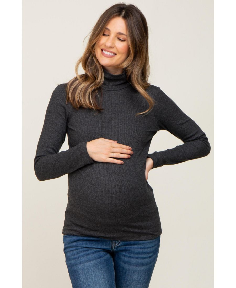 

Топ для беременных с длинными рукавами и ребристым воротником-стойкой из угольно-серого меланжевого материала Pinkblush, Charcoal grey
