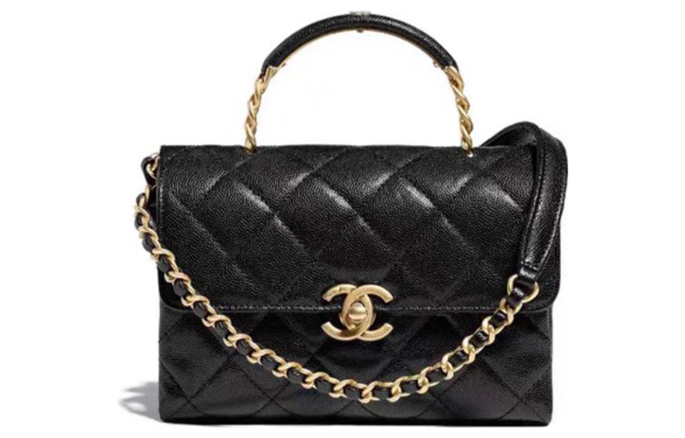 

Зернистая тисненая кожаная сумка через плечо мини черный CHANEL