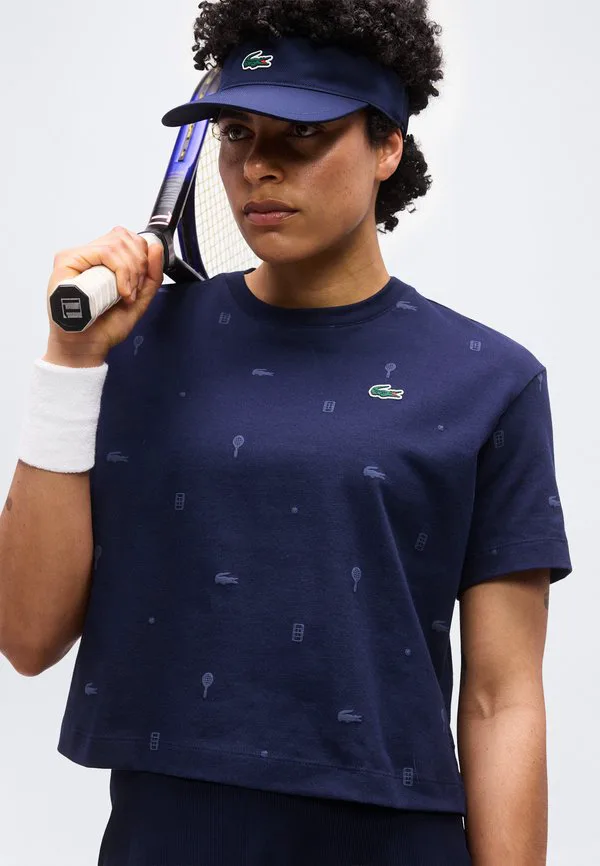 Футболка Lacoste Sport «Наследие», принт, темно-синяя — фото 4