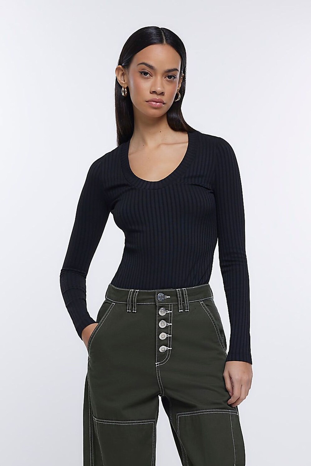 Топ с широким вырезом River Island, черный